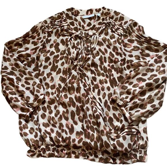 New York & Company Leopard Print Blouse with Elastic Band Hem - Picture 1 of 13